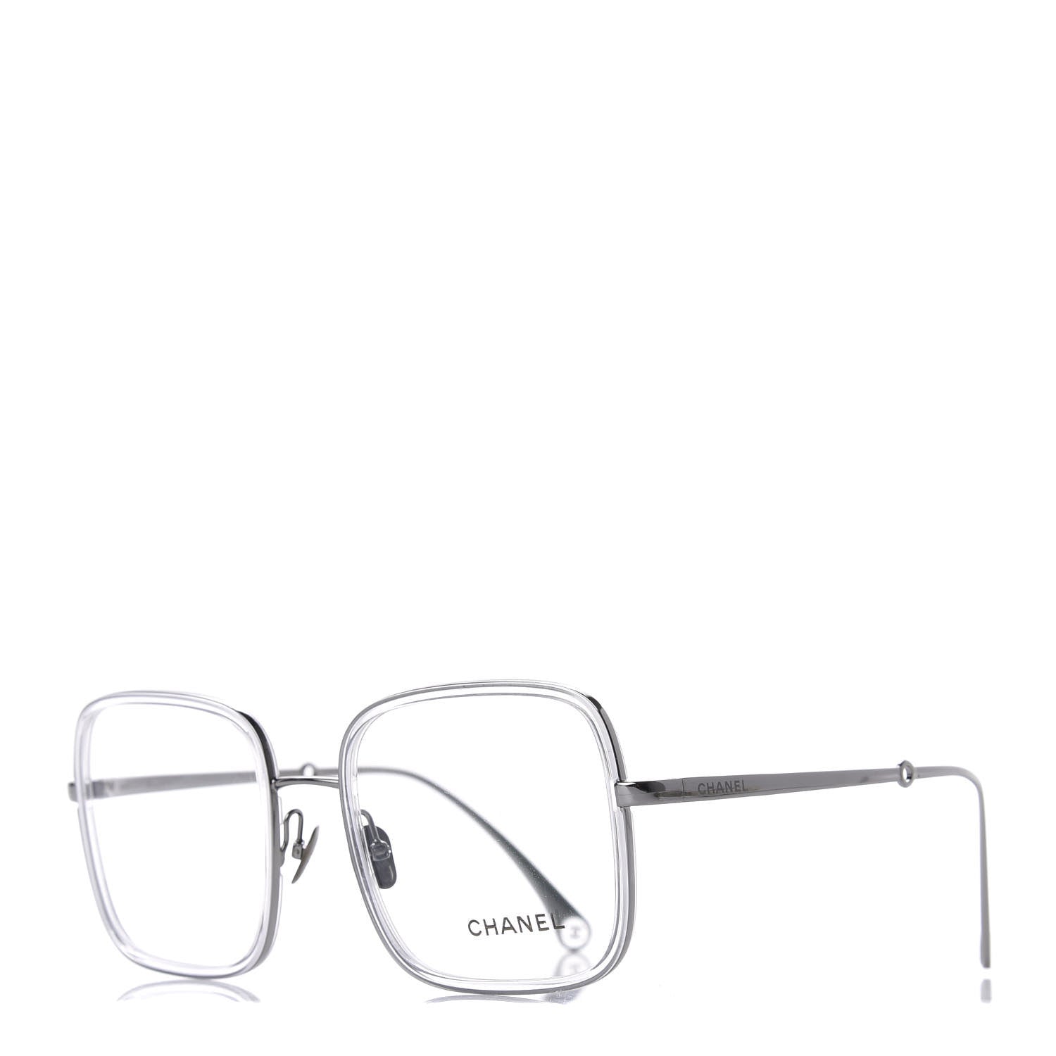 Chanel Square Removable Pearl Chain Eyeglasses 2195 Silver 1 of 10
