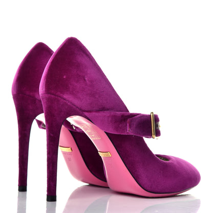Gucci Velvet Crystal Embellished Sylvie High Heel Pumps 37 Fucsia Violet Cyclamen 4 of 7