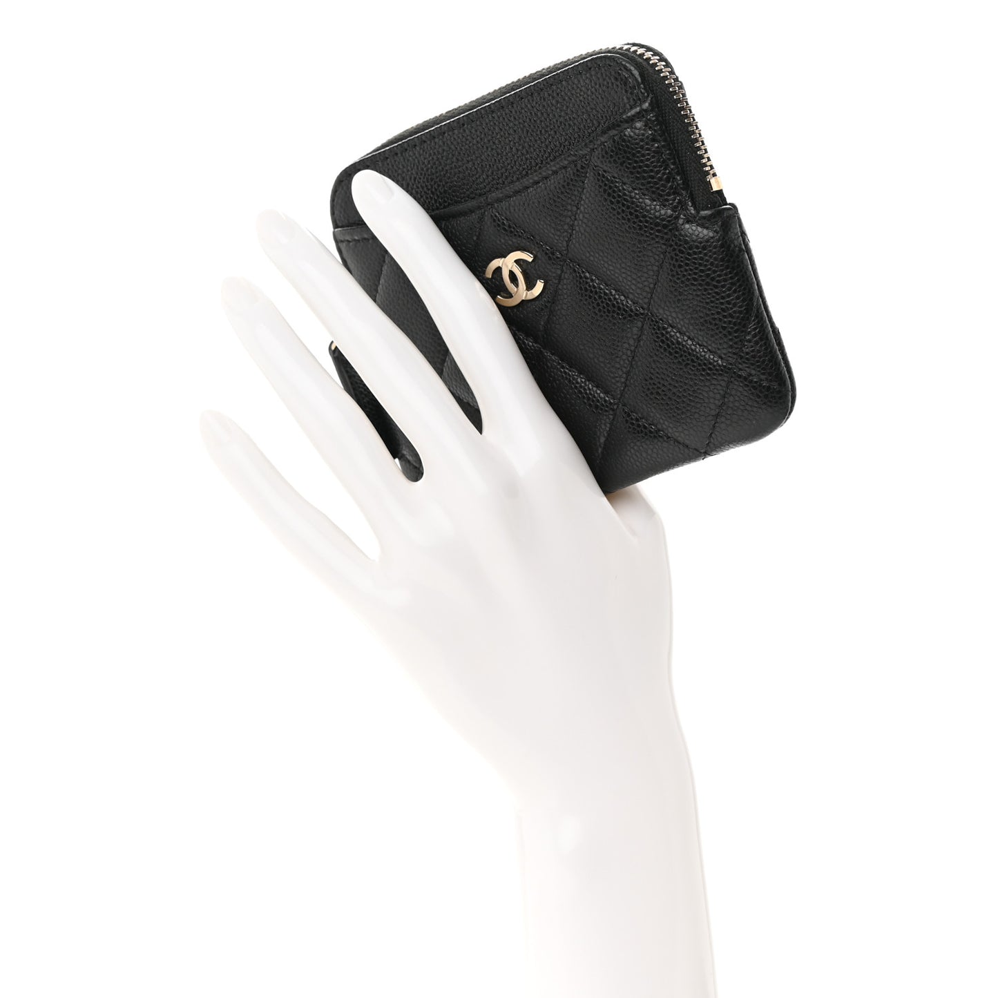 Caviar Quilted Zip Card Holder Wallet Black