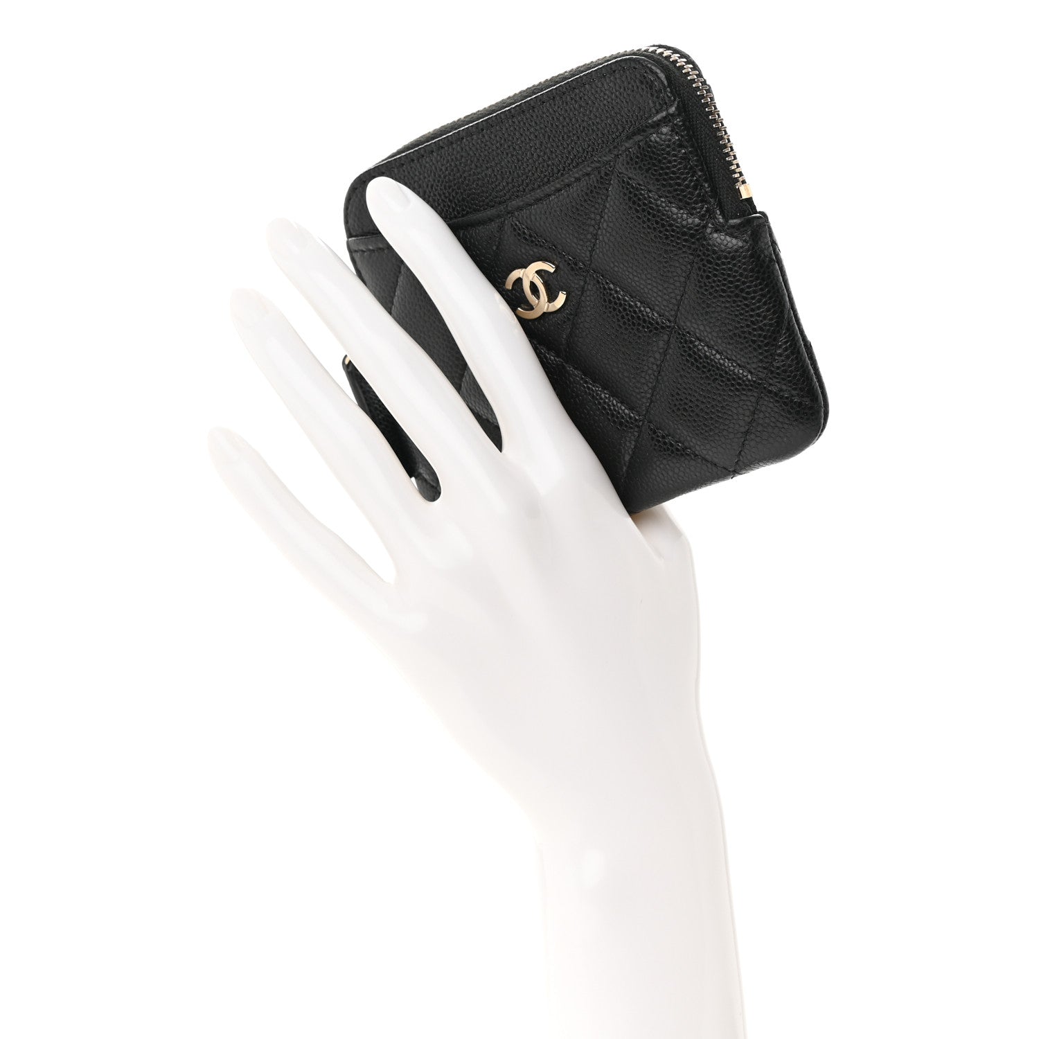 Chanel Caviar Quilted Zip Card Holder Wallet Black 2 of 10