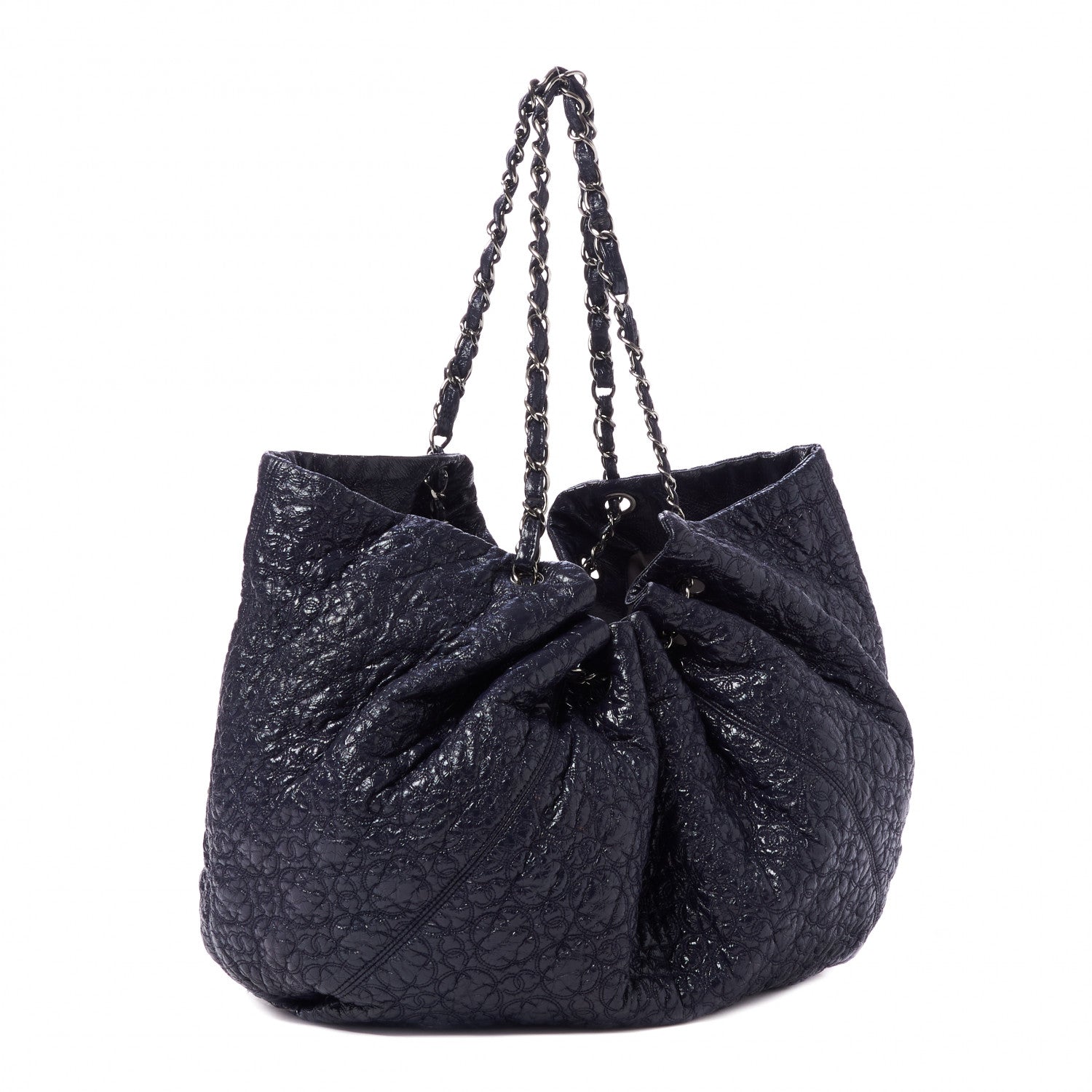 Chanel Vinyl Graphic Edge Drawstring Tote Navy 2 of 8