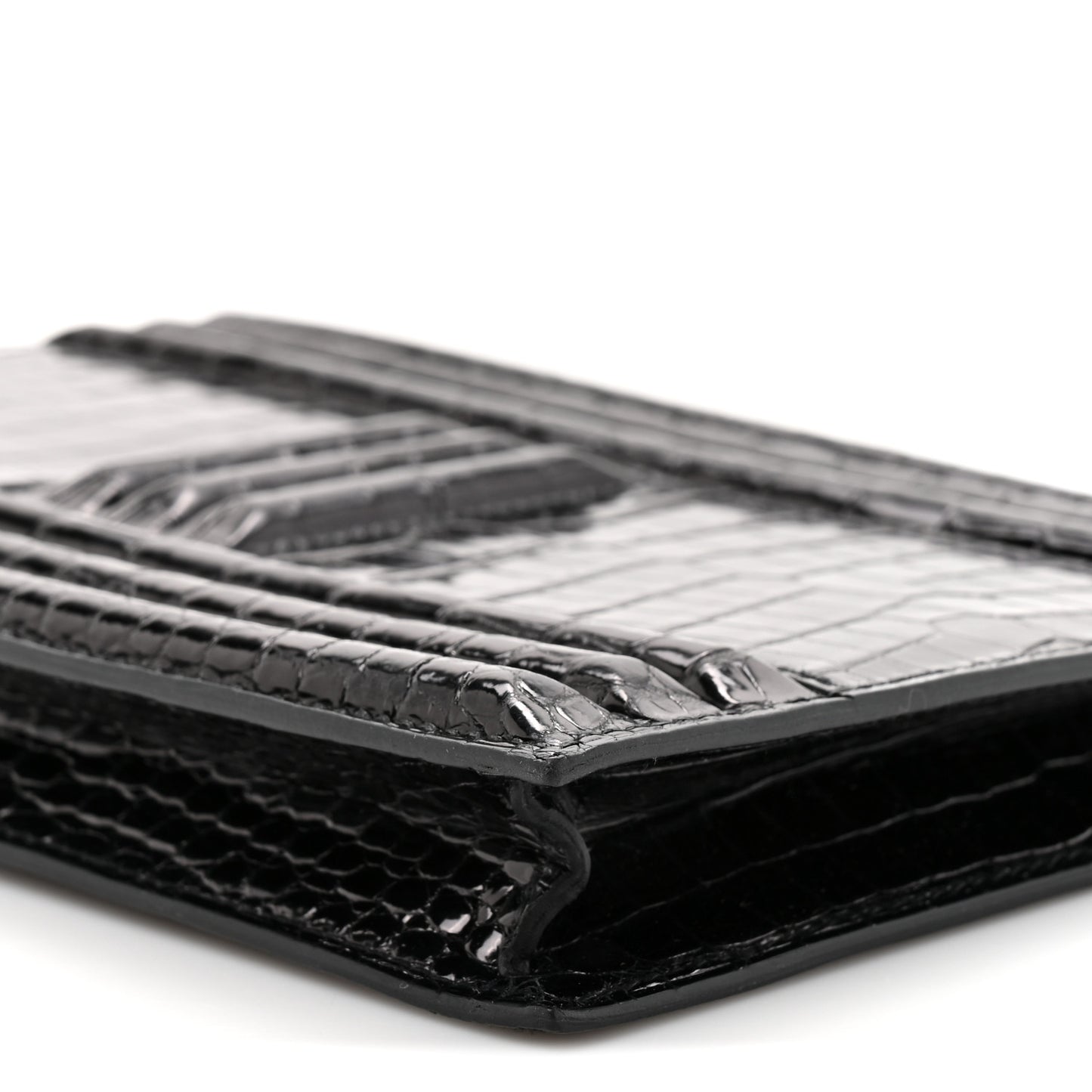 Shiny Porosus Crocodile Lisse Kelly Cadena Clutch Black