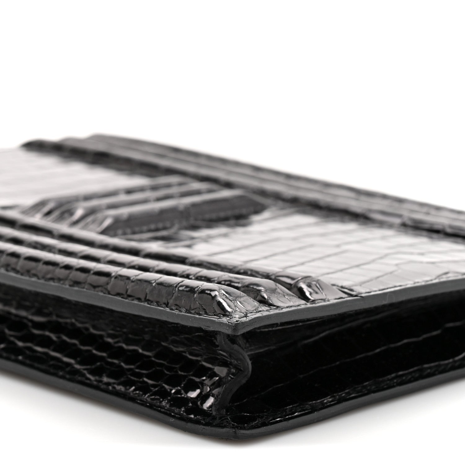 Hermes Shiny Porosus Crocodile Lisse Kelly Cadena Clutch Black 10 of 11