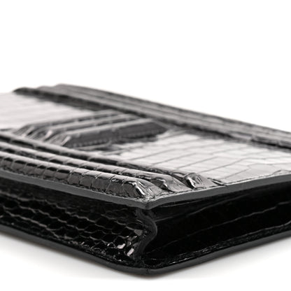 Hermes Shiny Porosus Crocodile Lisse Kelly Cadena Clutch Black 10 of 11