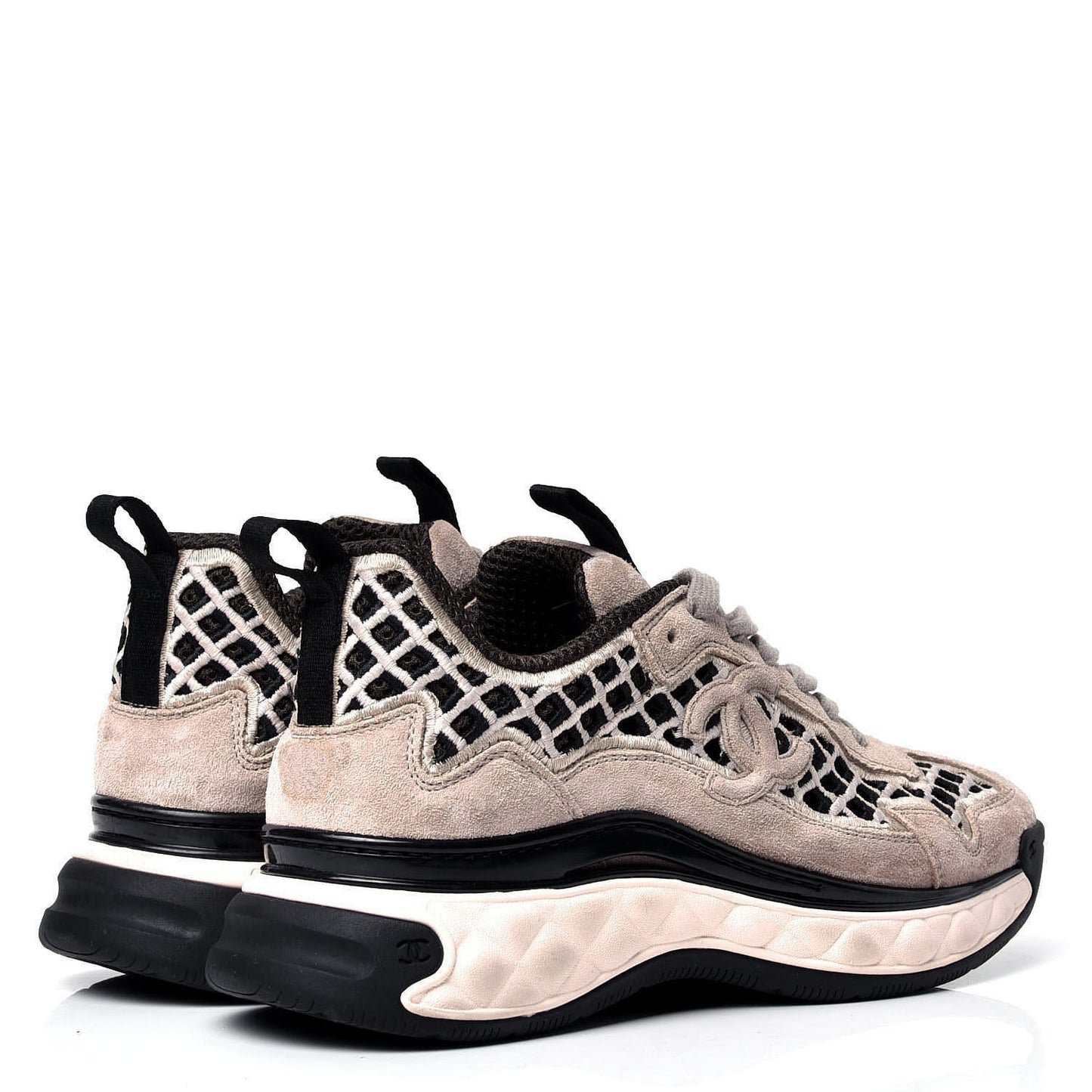 Suede Calfskin Embroidered CC Sneakers 37 Beige Black