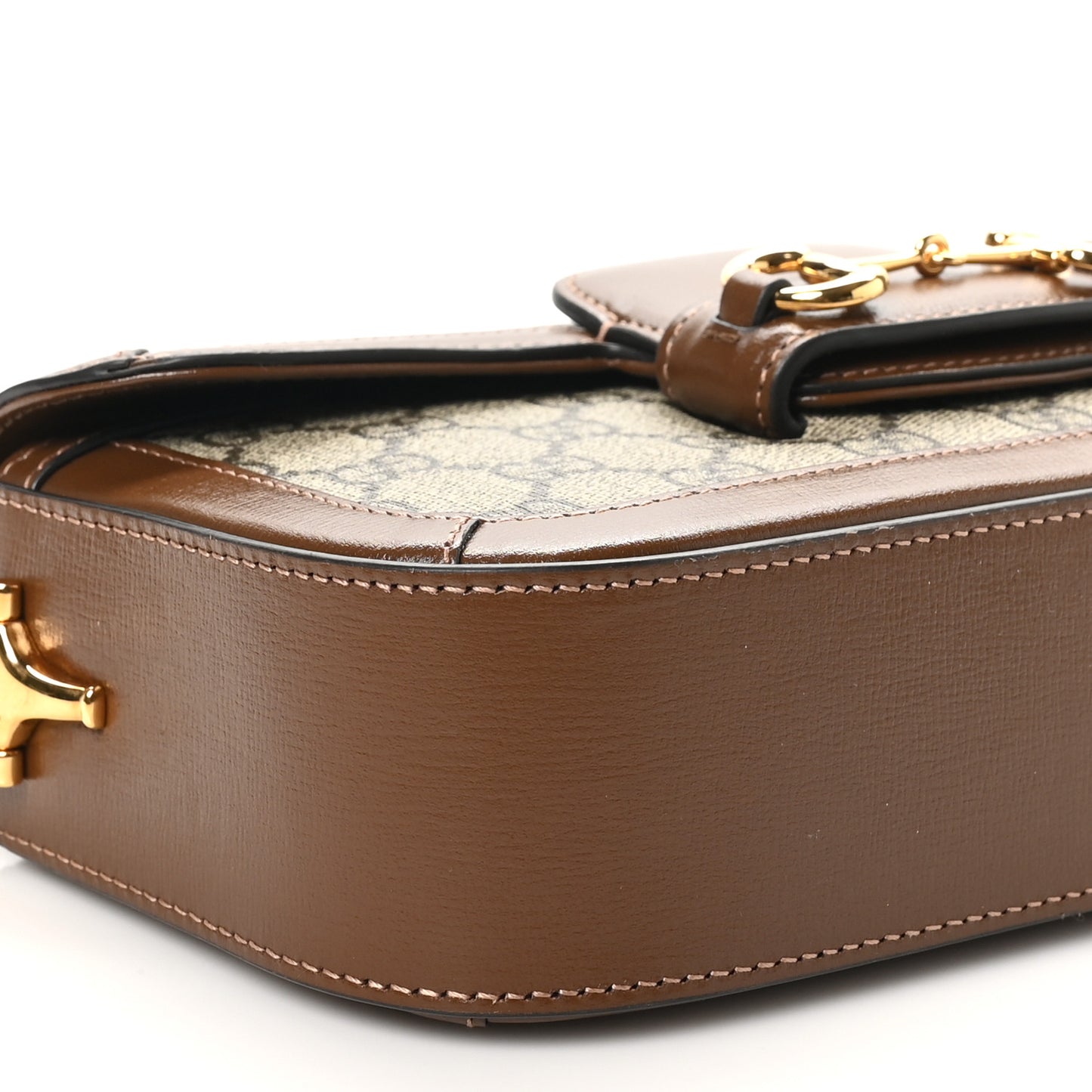 GG Supreme Monogram Small Horsebit 1955 Chain Shoulder Bag Beige Ebony Brown Sugar