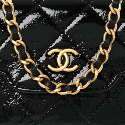 Chanel Crumpled Patent Lambskin Quilted Tassel Clutch With Chain Black 8 of 11