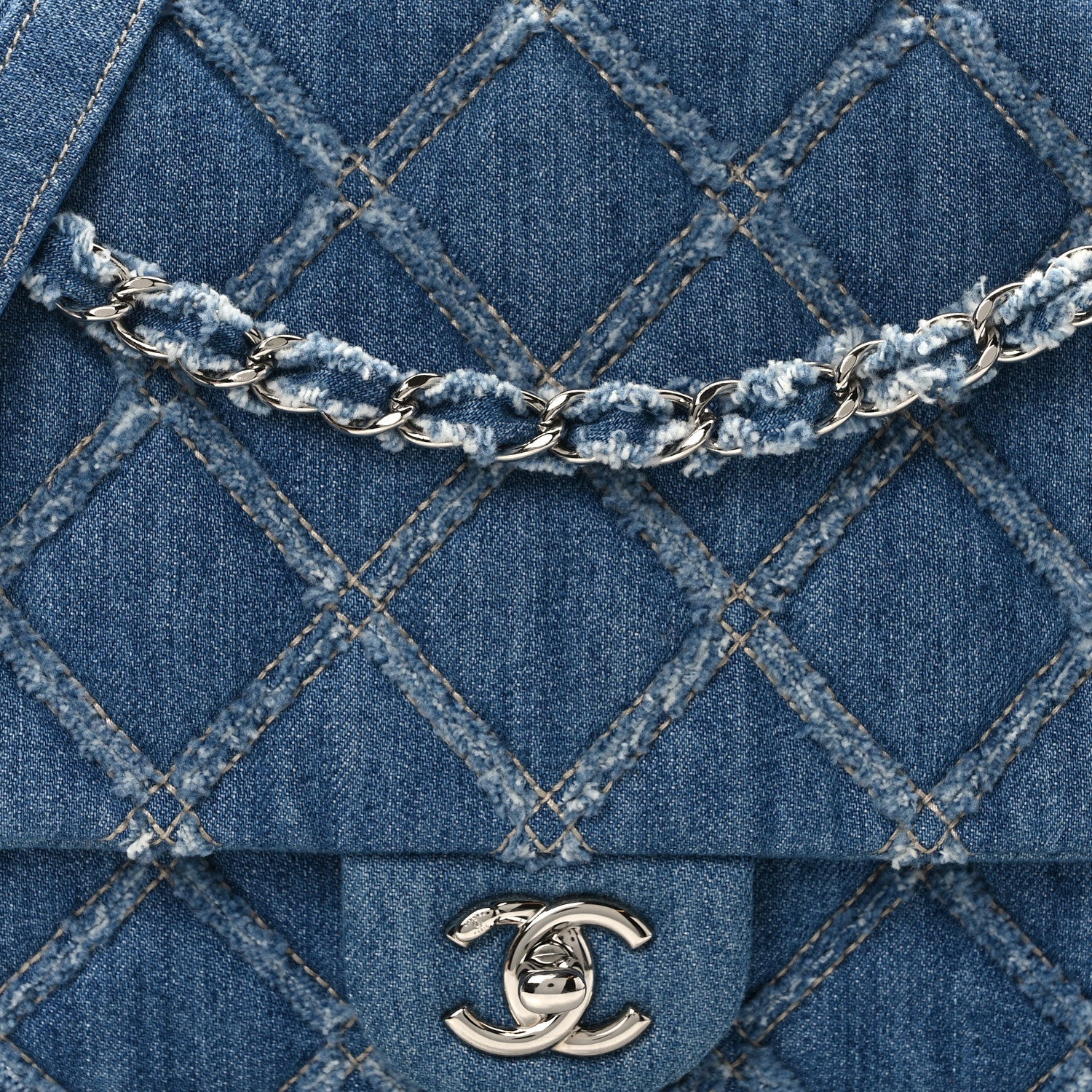Chanel Denim Quilted Large Distressed Single Flap Blue 7 of 14