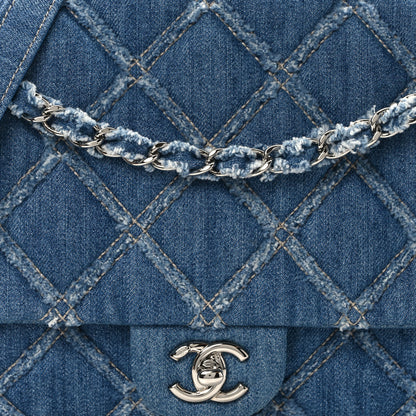 Chanel Denim Quilted Large Distressed Single Flap Blue 7 of 14