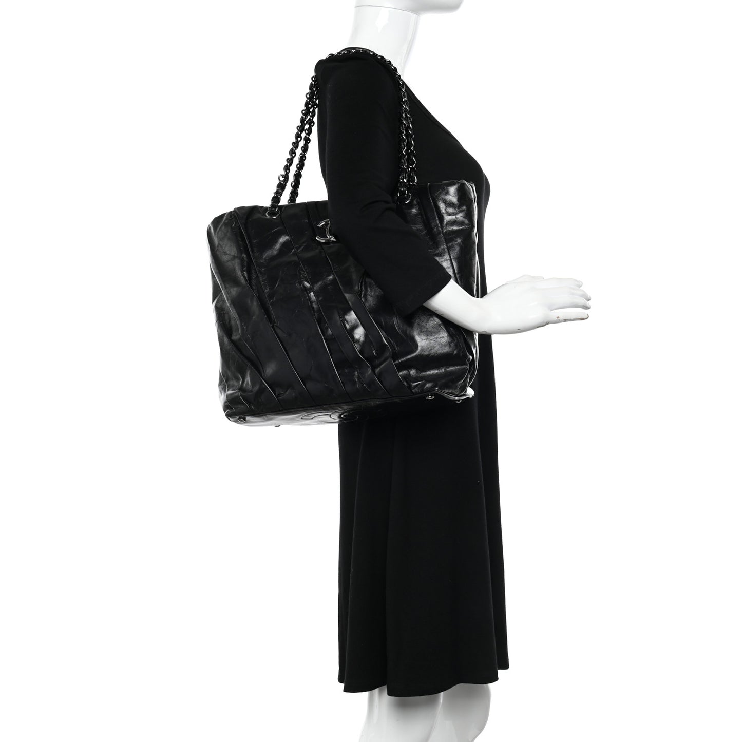 Glazed Calfskin Large Twisted Tote Black
