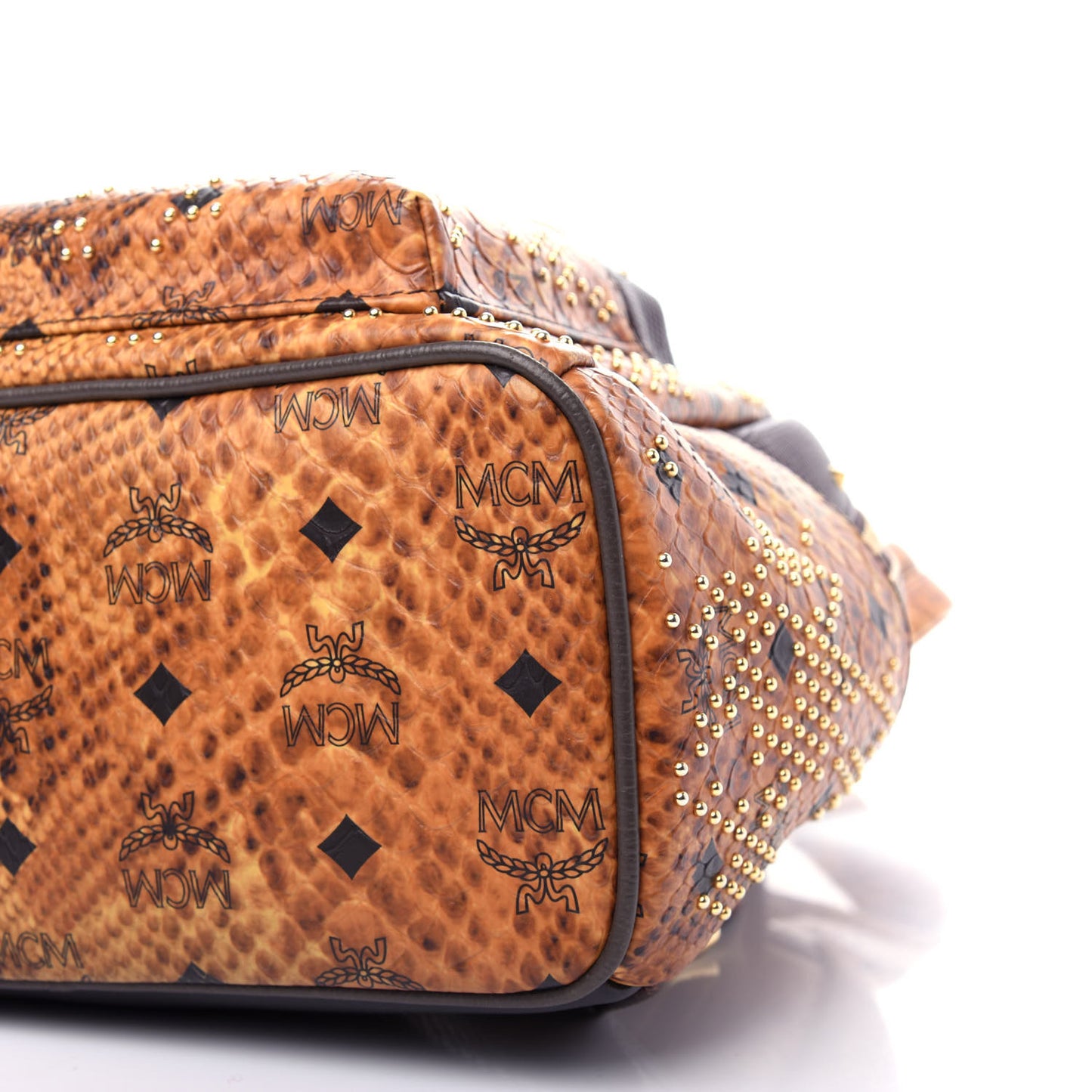 Visetos Snakeskin Printed Studded Small Stark Backpack Brown