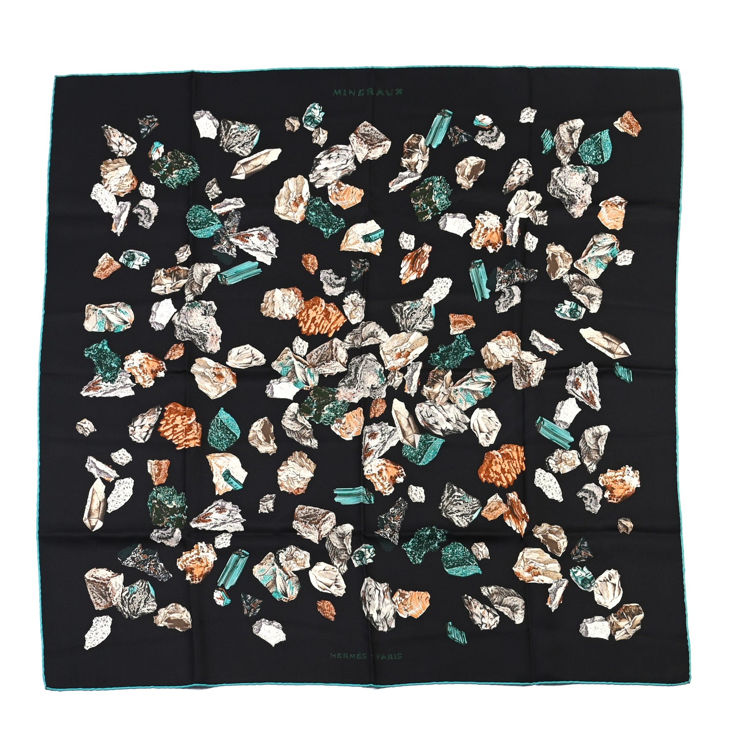 Silk Mineraux Scarf 90 Black Turquoise Beige