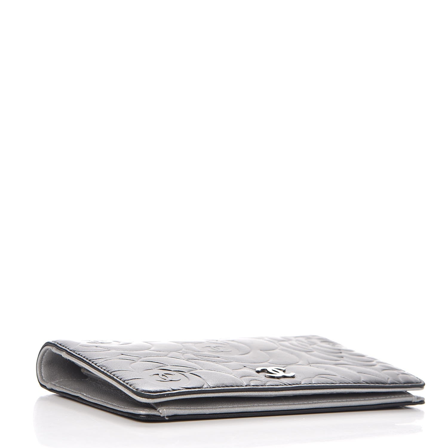 Chanel Lambskin Camellia Embossed Yen Wallet Black 4 of 8