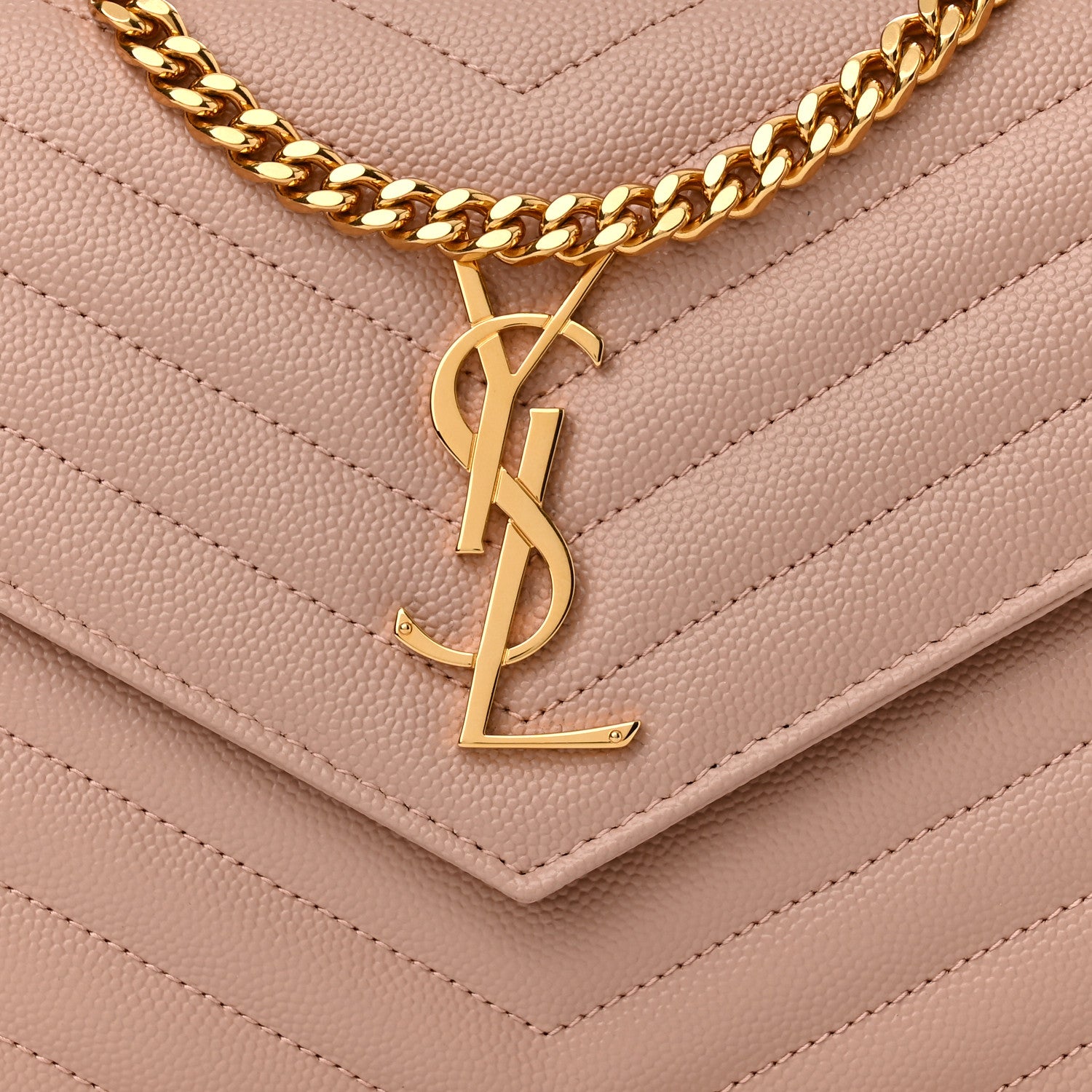 Saint Laurent Grain De Poudre Matelasse Chevron Monogram Chain Wallet Pale Pink 7 of 9