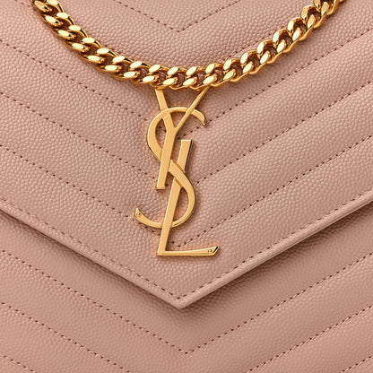 Saint Laurent Grain De Poudre Matelasse Chevron Monogram Chain Wallet Pale Pink 7 of 9