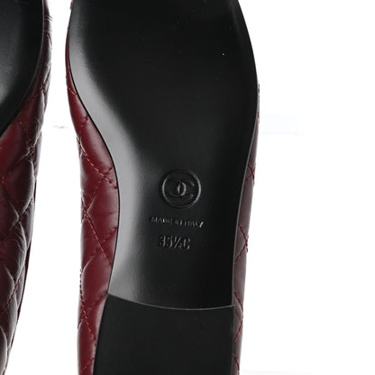 Chanel Aged Calfskin Quilted CC Cap Toe Ballerina Flats 35.5 Burgundy 6 of 9