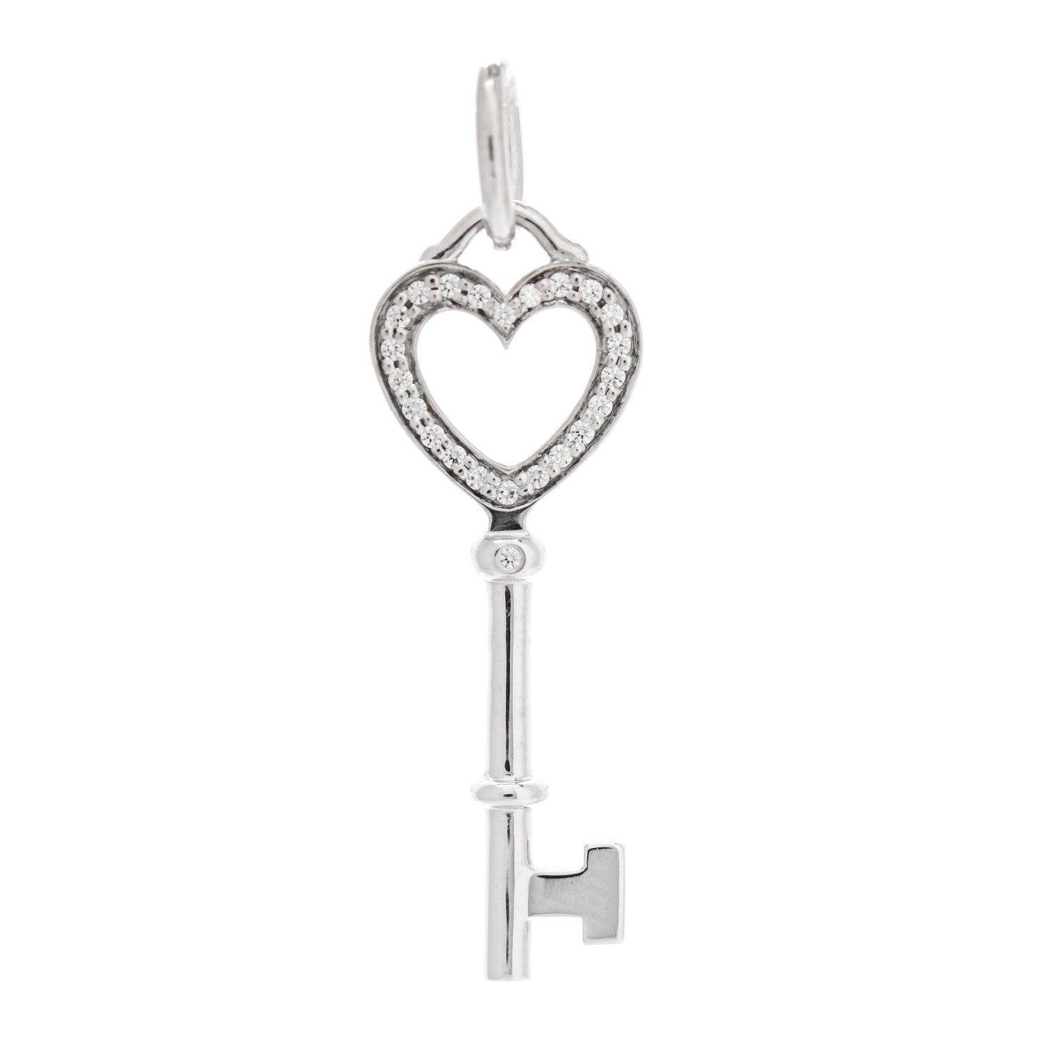 Tiffany 18K White Gold Diamond Heart Key Pendant 1 of 5