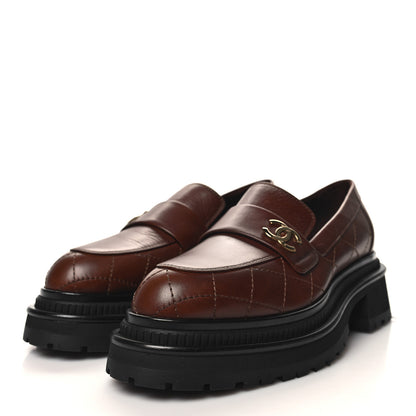 Chanel Calfskin Quilted CC Mocassin Loafers 36.5 Brown 3 of 9