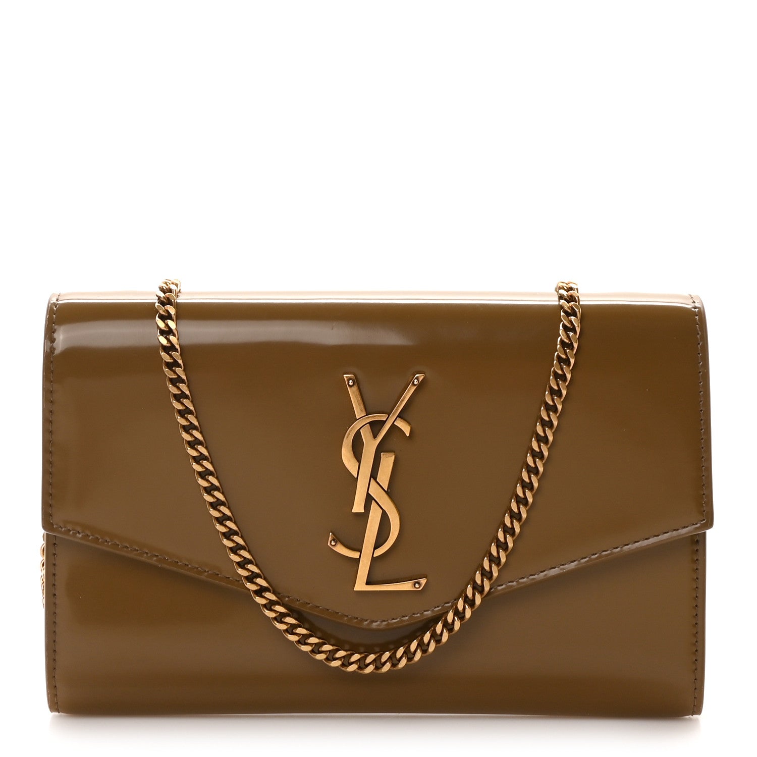 Saint Laurent Patent Calfskin Uptown Chain Wallet Taupe 1 of 11