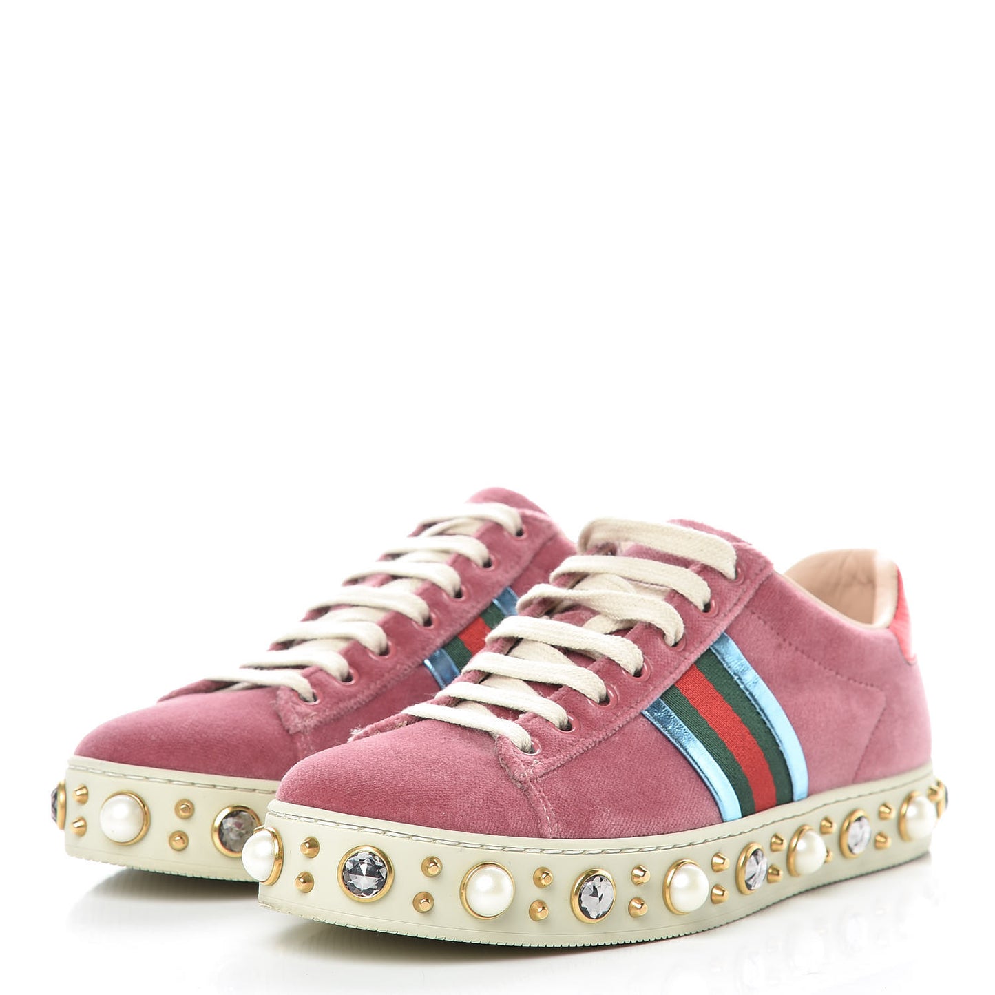 Velvet Ayers Web Faux Pearl Embellished Womens New Ace Sneakers 35.5 Tibet Red