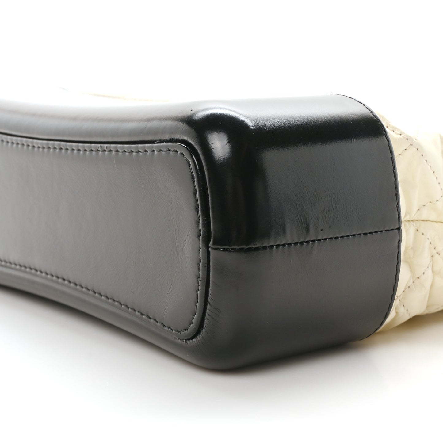 Aged Calfskin Quilted Medium Gabrielle Shopping Tote White Black