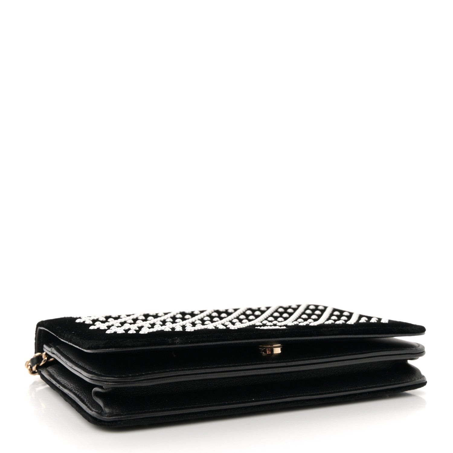 Chanel Velvet Pearl Diamond Embellished Wallet On Chain WOC Black 4 of 12
