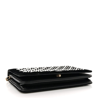 Chanel Velvet Pearl Diamond Embellished Wallet On Chain WOC Black 4 of 12