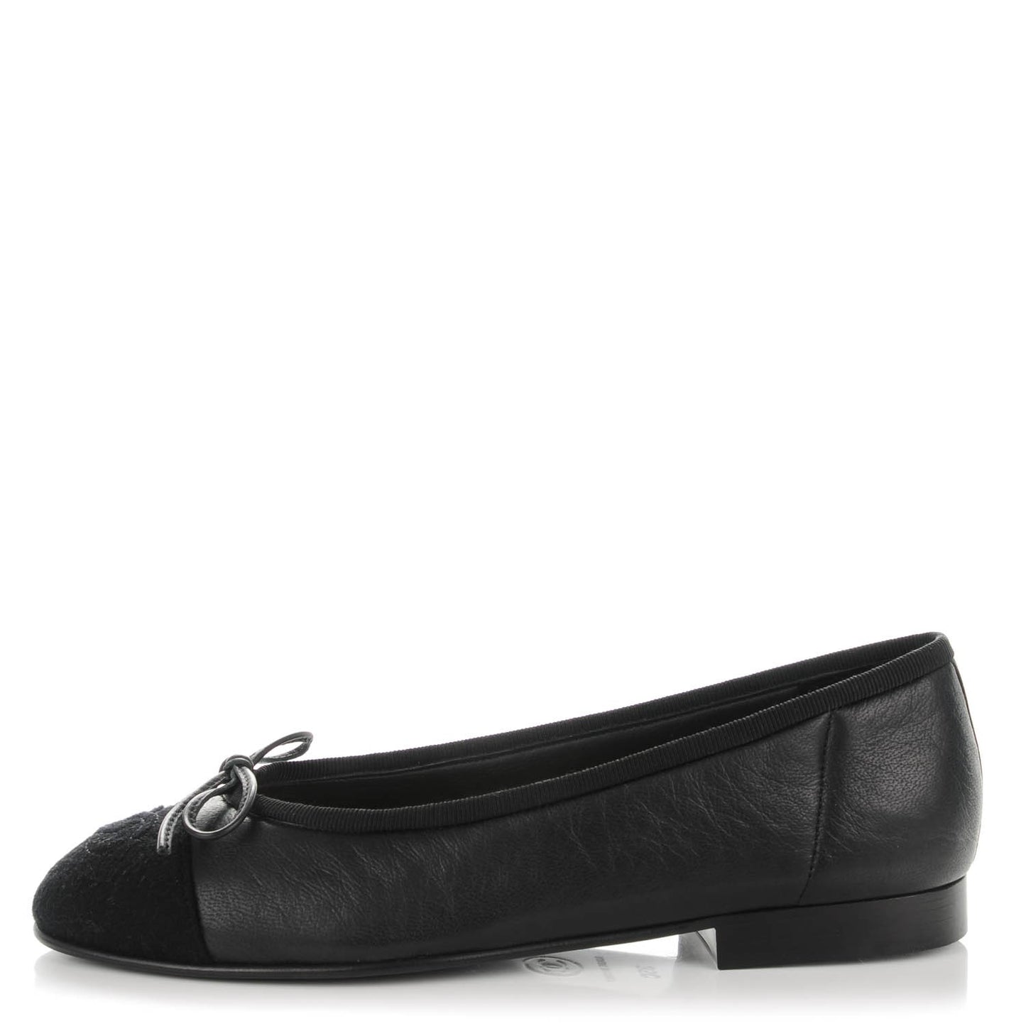 Lambskin Felt CC Cap Toe Ballerina Flats 35 Black