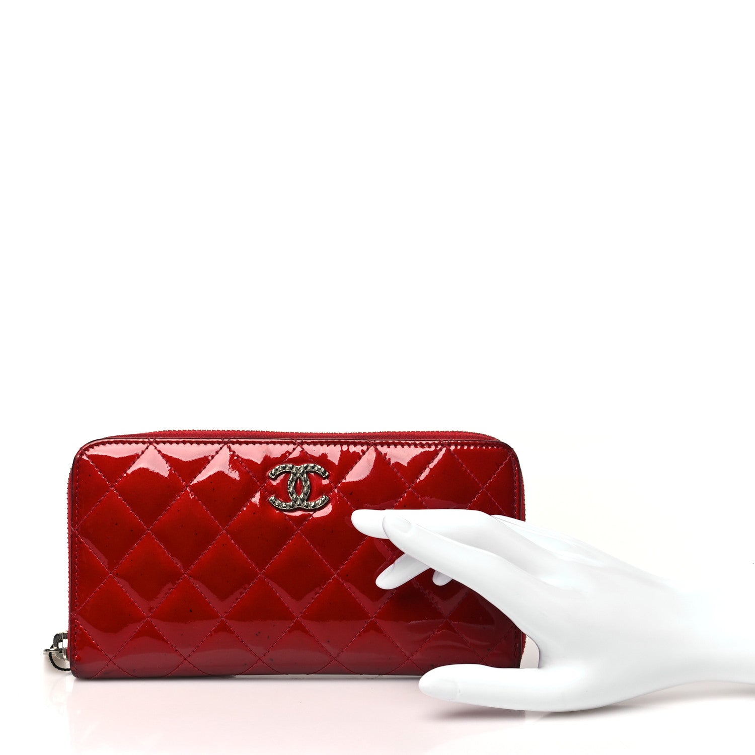 Chanel Patent Quilted Brilliant Zip Around Wallet Red 1743472