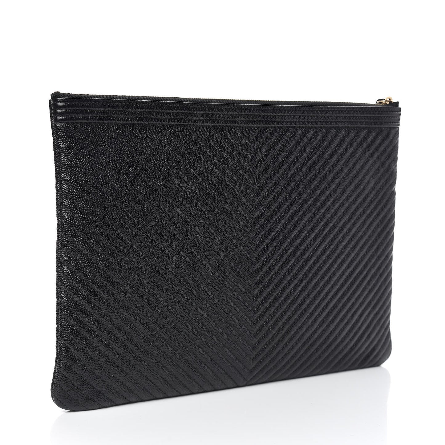 Caviar Chevron Quilted Large Boy Cosmetic Case Black