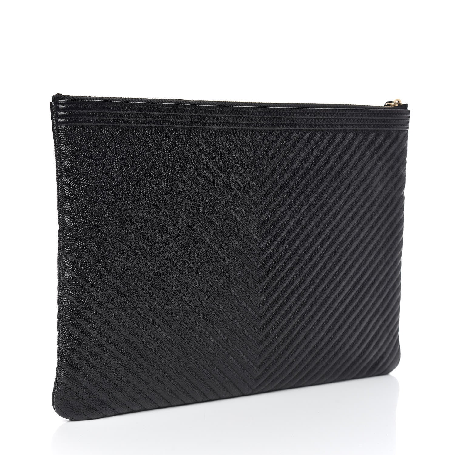 Chanel Caviar Chevron Quilted Large Boy Cosmetic Case Black 3 of 9