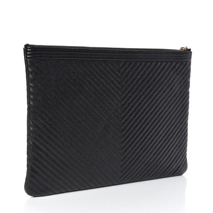 Chanel Caviar Chevron Quilted Large Boy Cosmetic Case Black 3 of 9