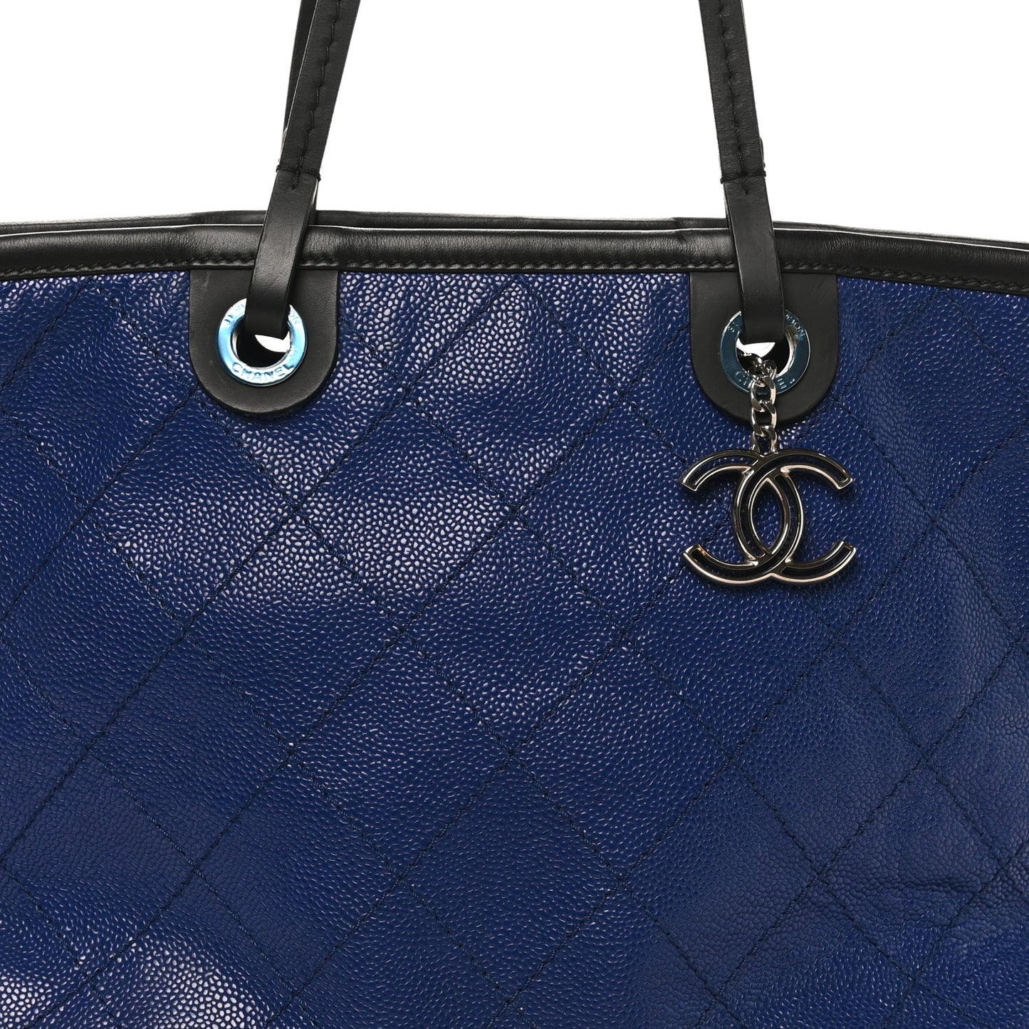 Grained Calfskin Shopping Fever Tote Blue