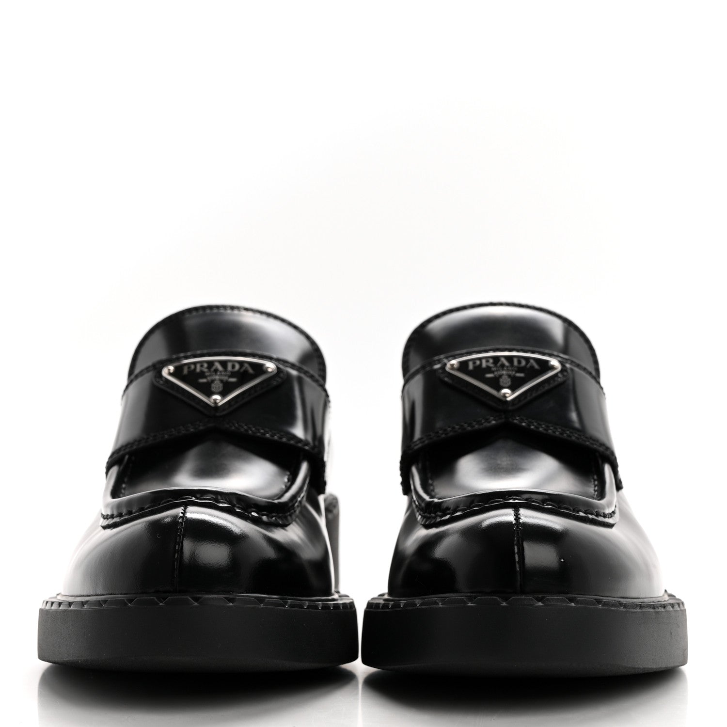 Prada Spazzolato Metal Triangle Logo 50mm Loafers 37 Black 2 of 9