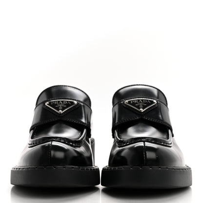 Prada Spazzolato Metal Triangle Logo 50mm Loafers 37 Black 2 of 9