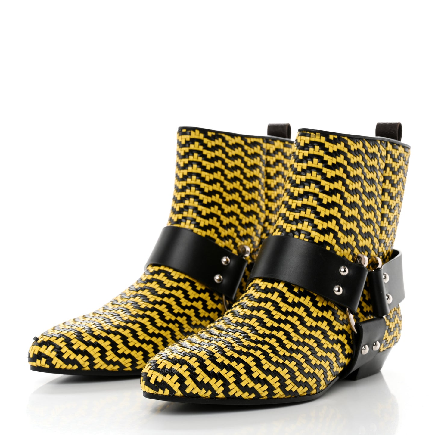 Calfskin Woven Rhapsody Ankle Boots 41 Yellow Black