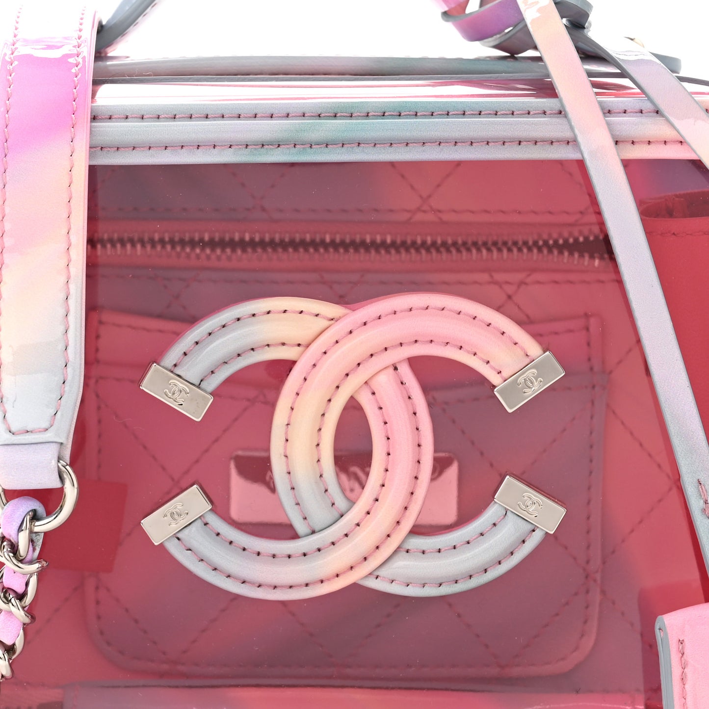 PVC Patent Calfskin Patent Lambskin Small CC Vanity Case Pink