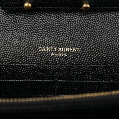 Saint Laurent Grain De Poudre Mixed Matelasse Triquilt Monogram Chain Wallet Black 6 of 11