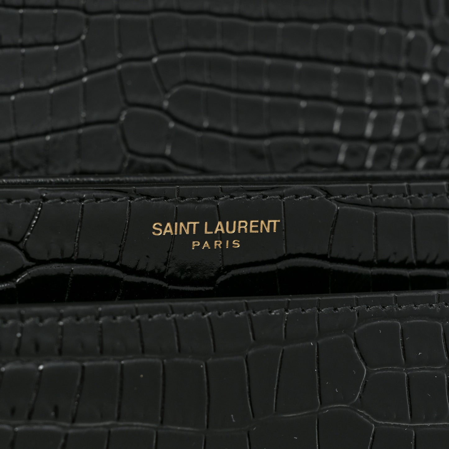 Calfskin Crocodile Embossed Medium Monogram Sunset Black