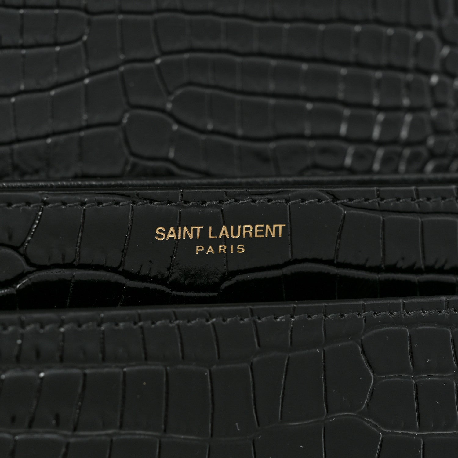 Saint Laurent Calfskin Crocodile Embossed Medium Monogram Sunset Black 8 of 10