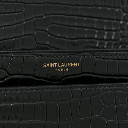 Saint Laurent Calfskin Crocodile Embossed Medium Monogram Sunset Black 8 of 10
