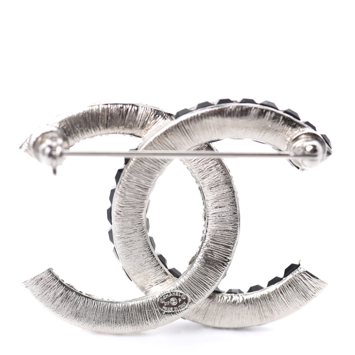 Baguette Crystal CC Brooch Silver Black