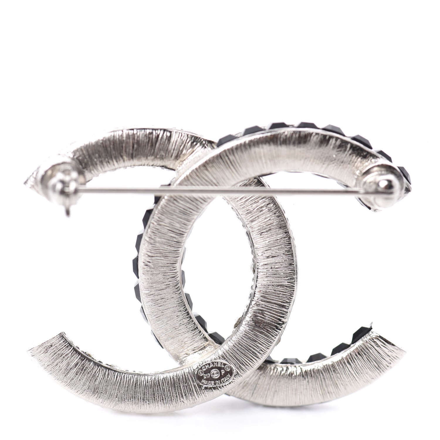 Chanel Baguette Crystal CC Brooch Silver Black 3 of 4
