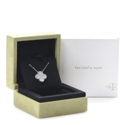Van Cleef & Arpels 18K White Gold Mother of Pearl Vintage Alhambra Pendant Necklace 7 of 7