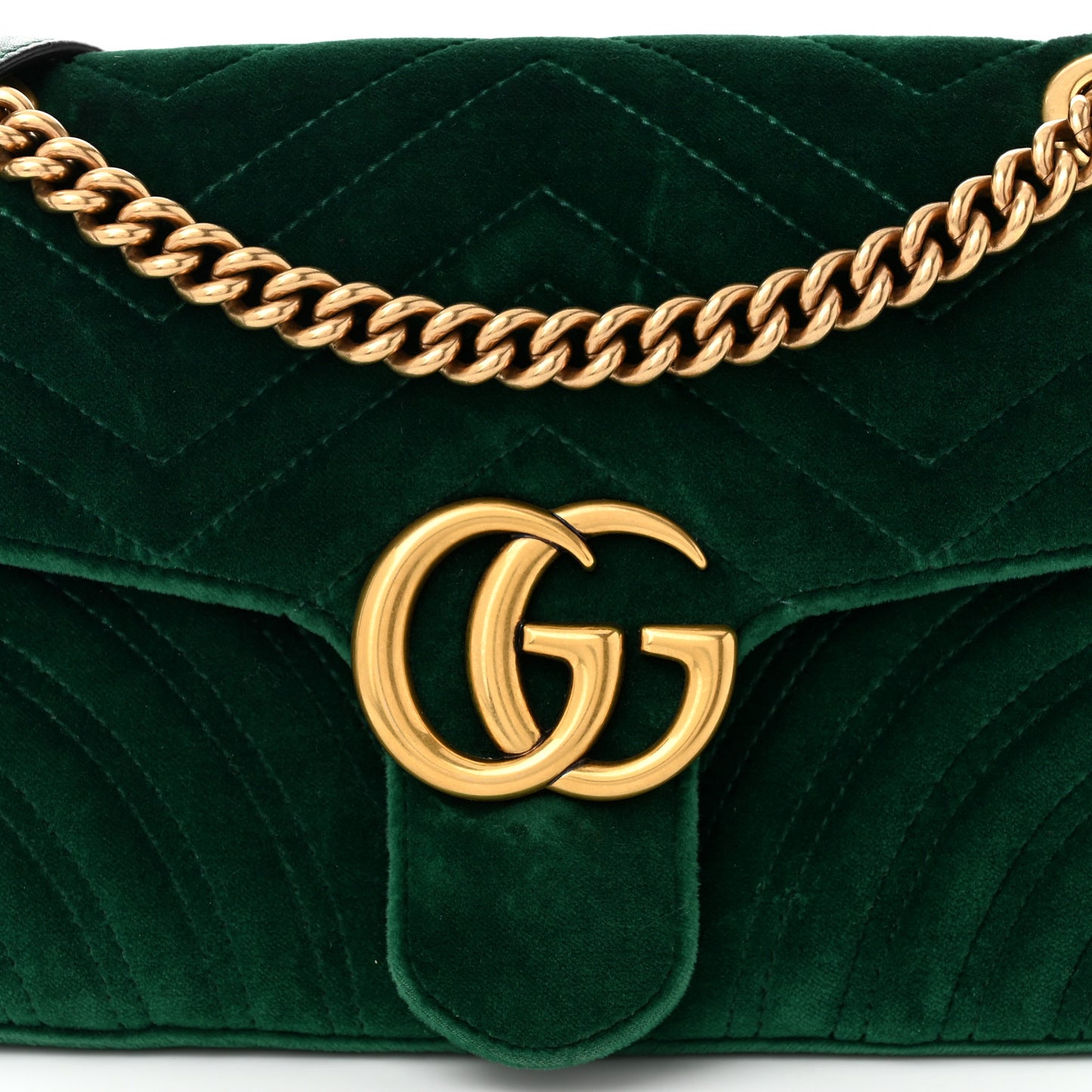 Velvet Matelasse Small GG Marmont Shoulder Bag Emerald