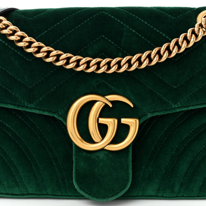 Gucci Velvet Matelasse Small GG Marmont Shoulder Bag Emerald 8 of 10