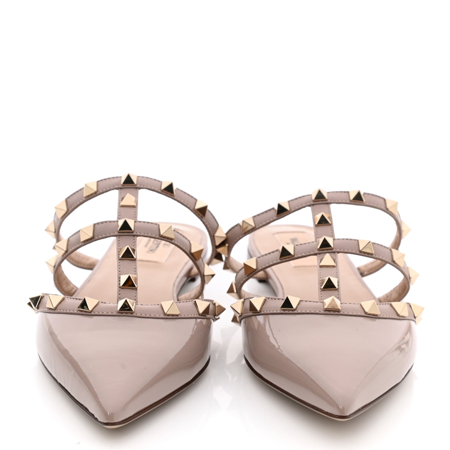 Valentino Garavani Patent Rockstud Flat Cage Mules 38 Poudre 2 of 11