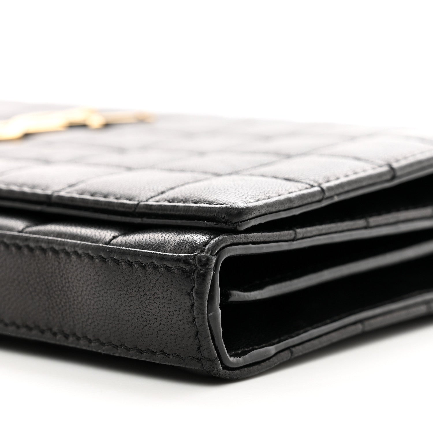 Saint Laurent Lambskin Carre Quilted Cassandre Chain Wallet Black 10 of 12