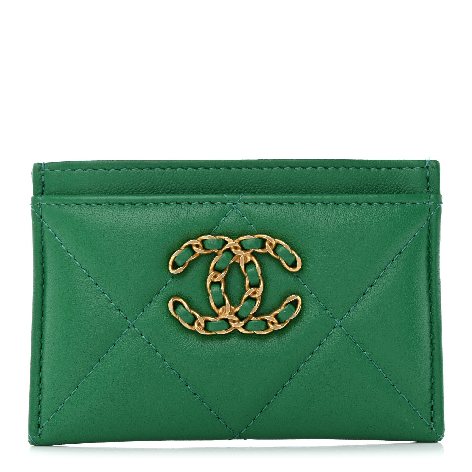 Chanel Lambskin Quilted Chanel 19 Card Holder Green 1 of 11