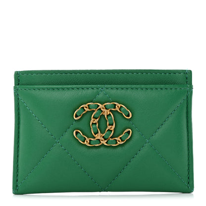 Chanel Lambskin Quilted Chanel 19 Card Holder Green 1 of 11